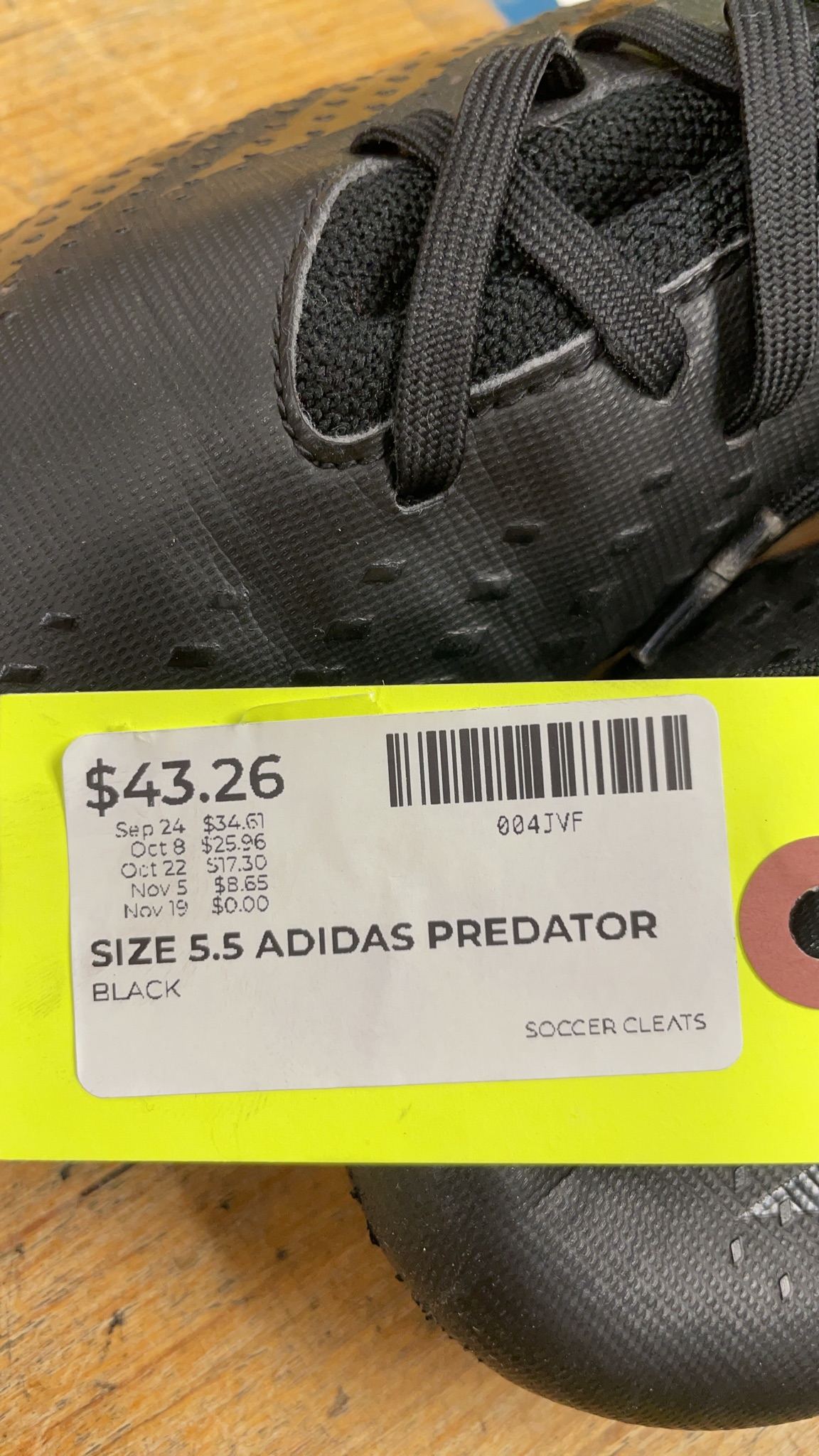 Adidas Predator Size 5.5 Black Soccer Cleats