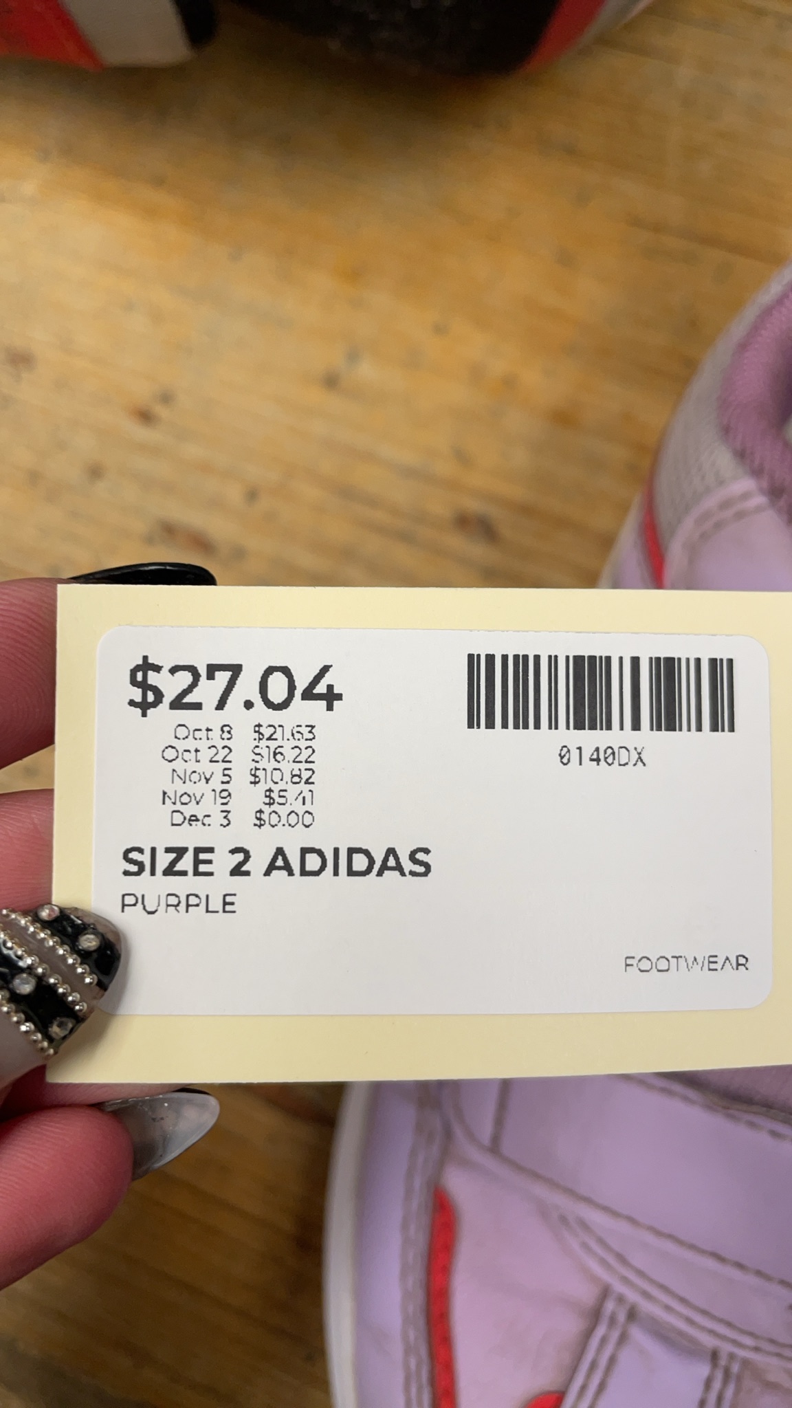 Adidas Size 2 Purple Velcro Sneakers