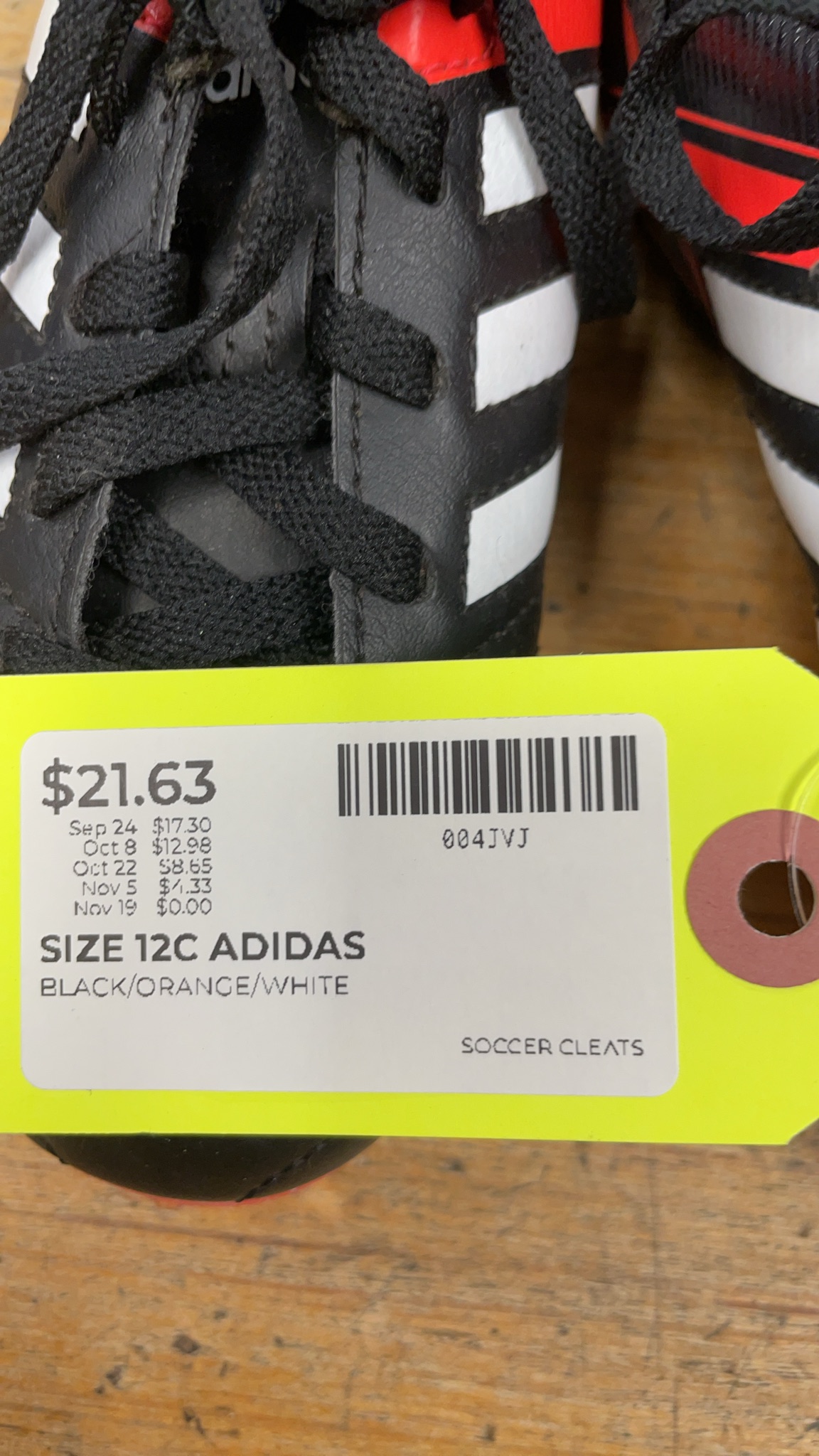 Adidas Soccer Cleats Size 12C Black/Orange/White