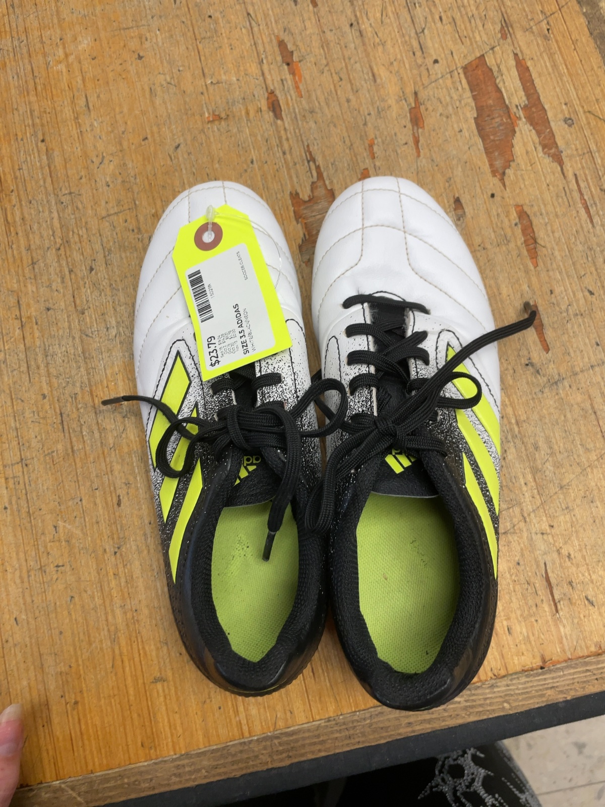 Adidas Soccer Cleats Size 3.5 White/Black/Neon