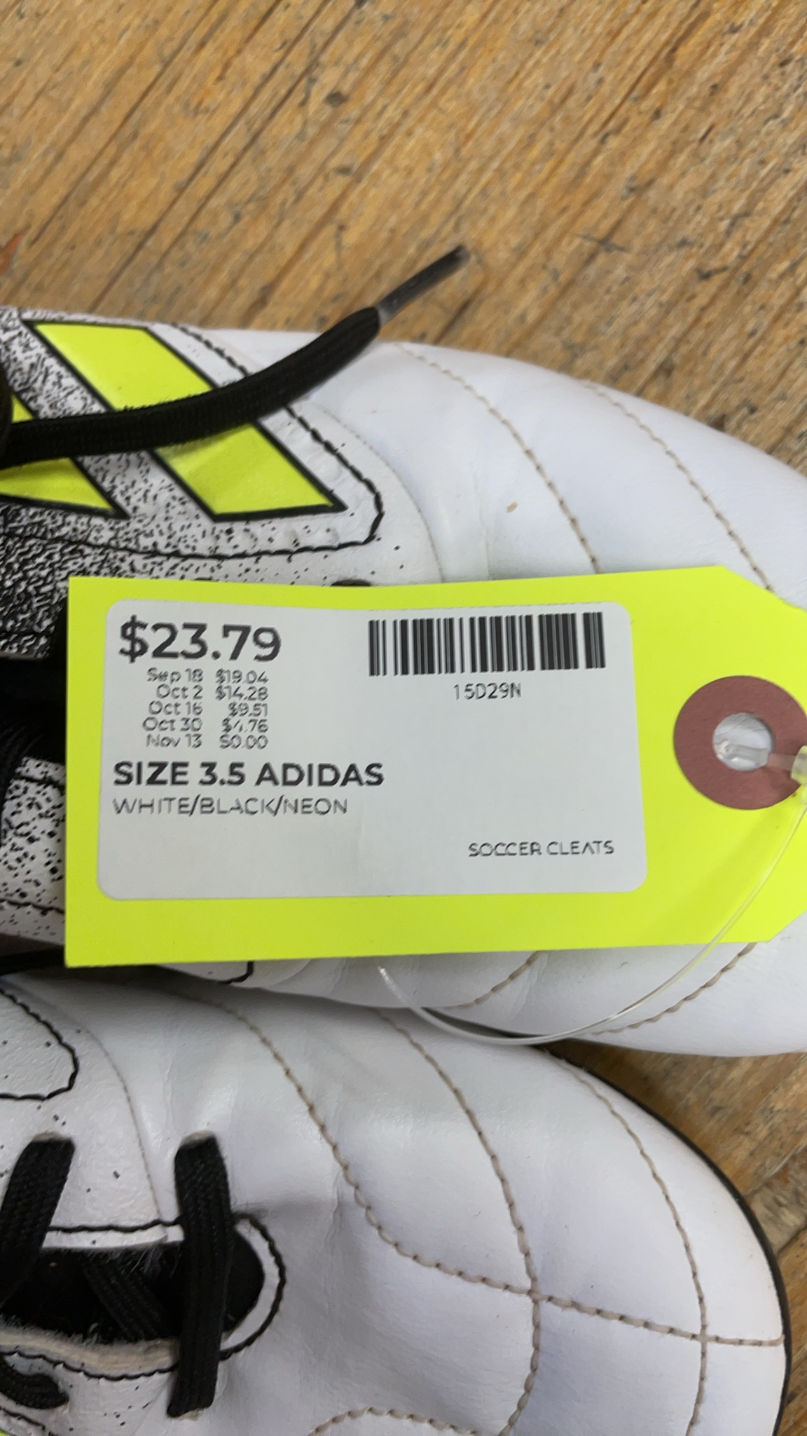 Adidas Soccer Cleats Size 3.5 White/Black/Neon