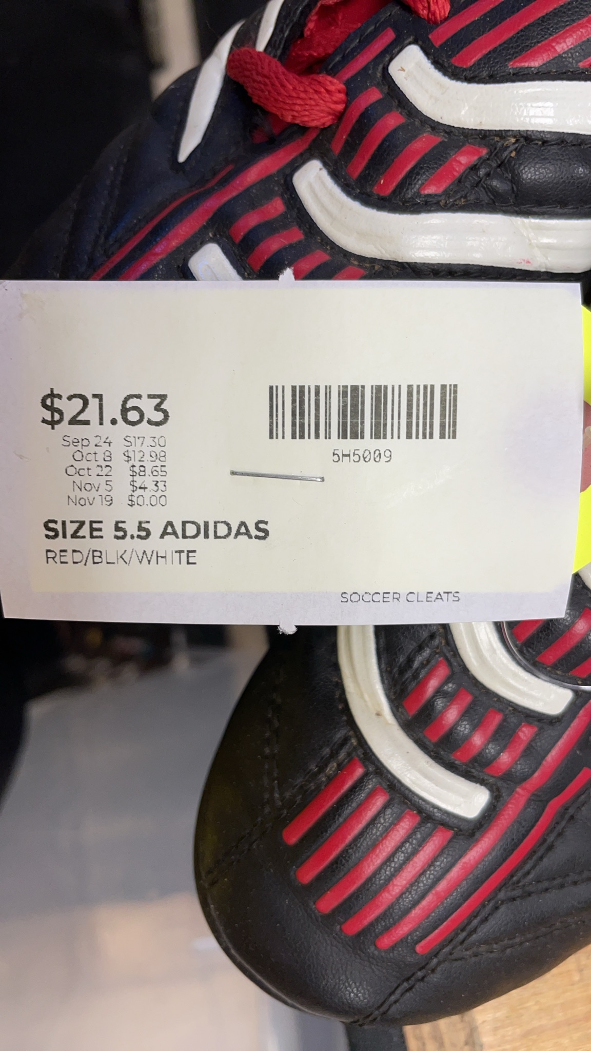 Adidas Soccer Cleats Size 5.5 Red/Black/White