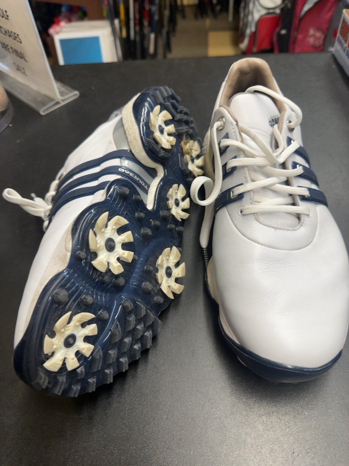 Adidas Tour360 22 Golf Shoes - White/Navy - Size 9.5
