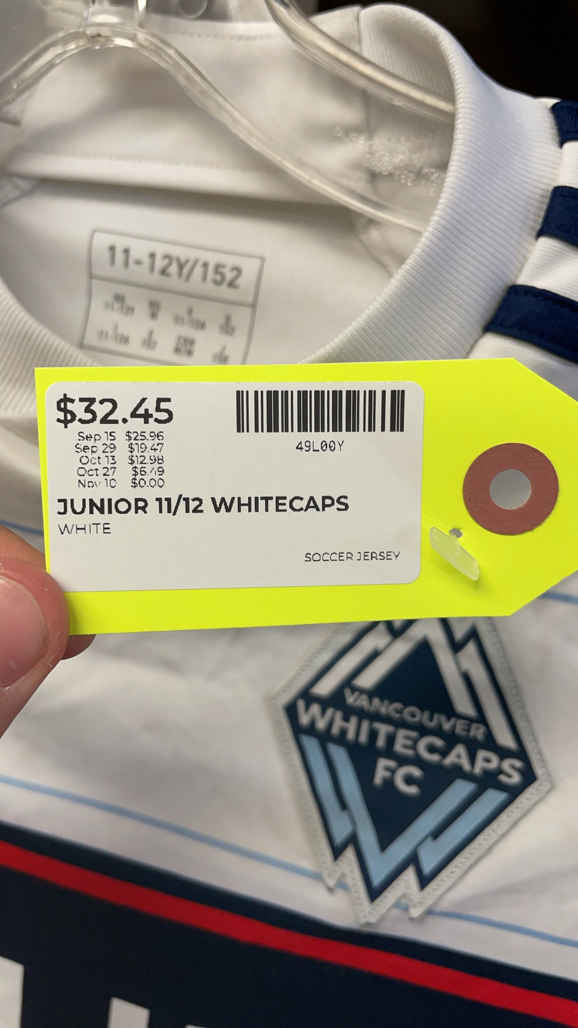 Adidas Vancouver Whitecaps FC 11-12Y Soccer Jersey
