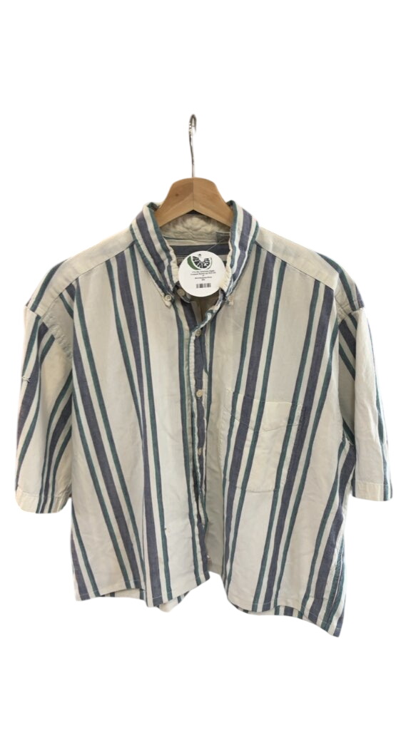 American Eagle Cropped Button Up Shirt Vintage 90s Striped AS IS Size M - image 1