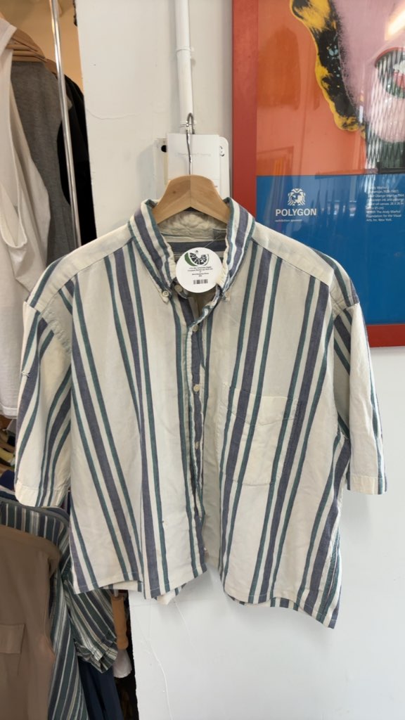 American Eagle Cropped Button Up Shirt Vintage 90s Striped AS IS Size M