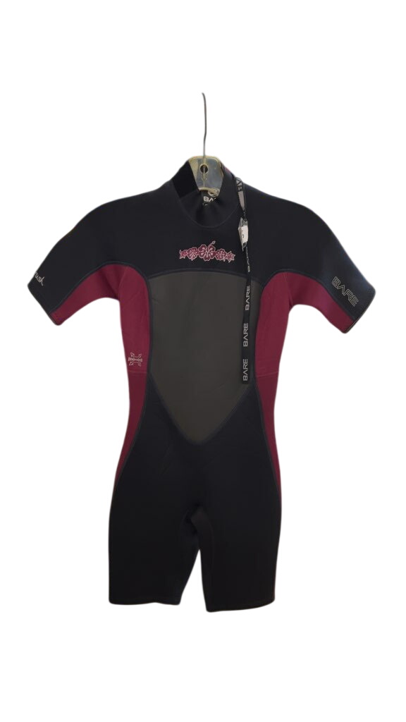 BARE Shorty Wetsuit Hibiscus Graphic Black/Maroon Good Condition Size 6 - image 1