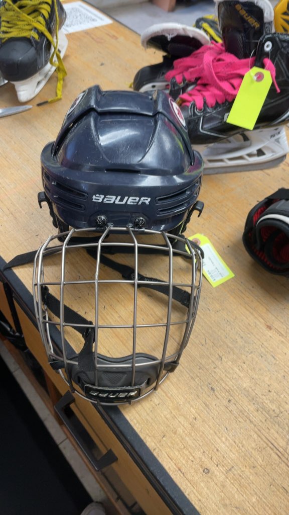 Bauer Navy Hockey Helmet with Cage - Size 6 3/8 - 7