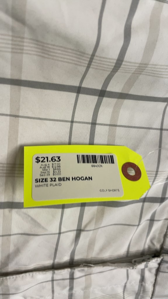 Ben Hogan White Plaid Golf Shorts - Size 32