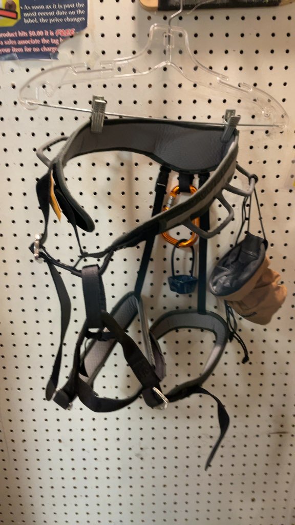 Black Diamond Rock Climbing Harness with Chalk Bag and Accessories