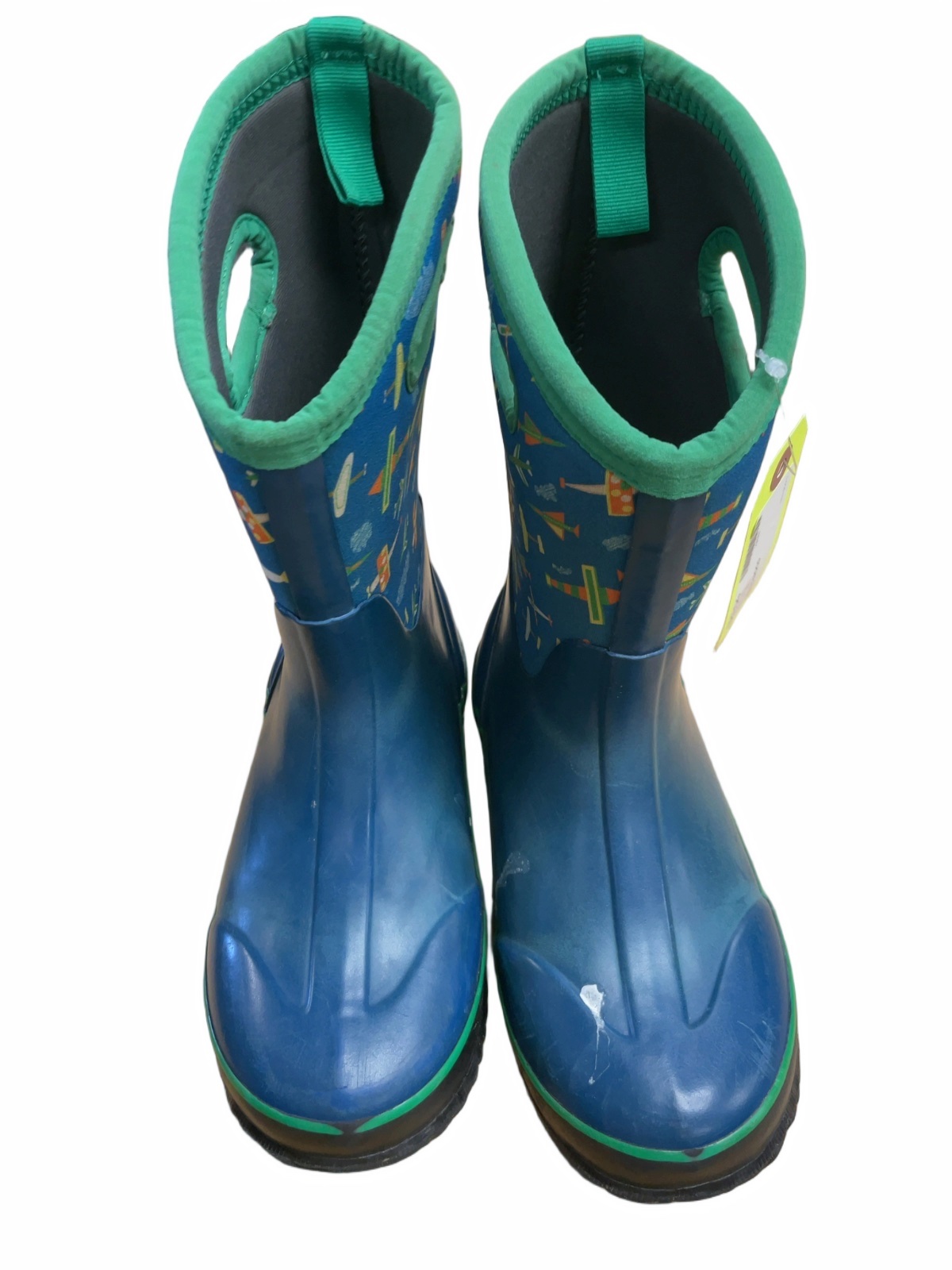 Bogs Rain Boots Size 5 Blue Airplane Pattern - image 1