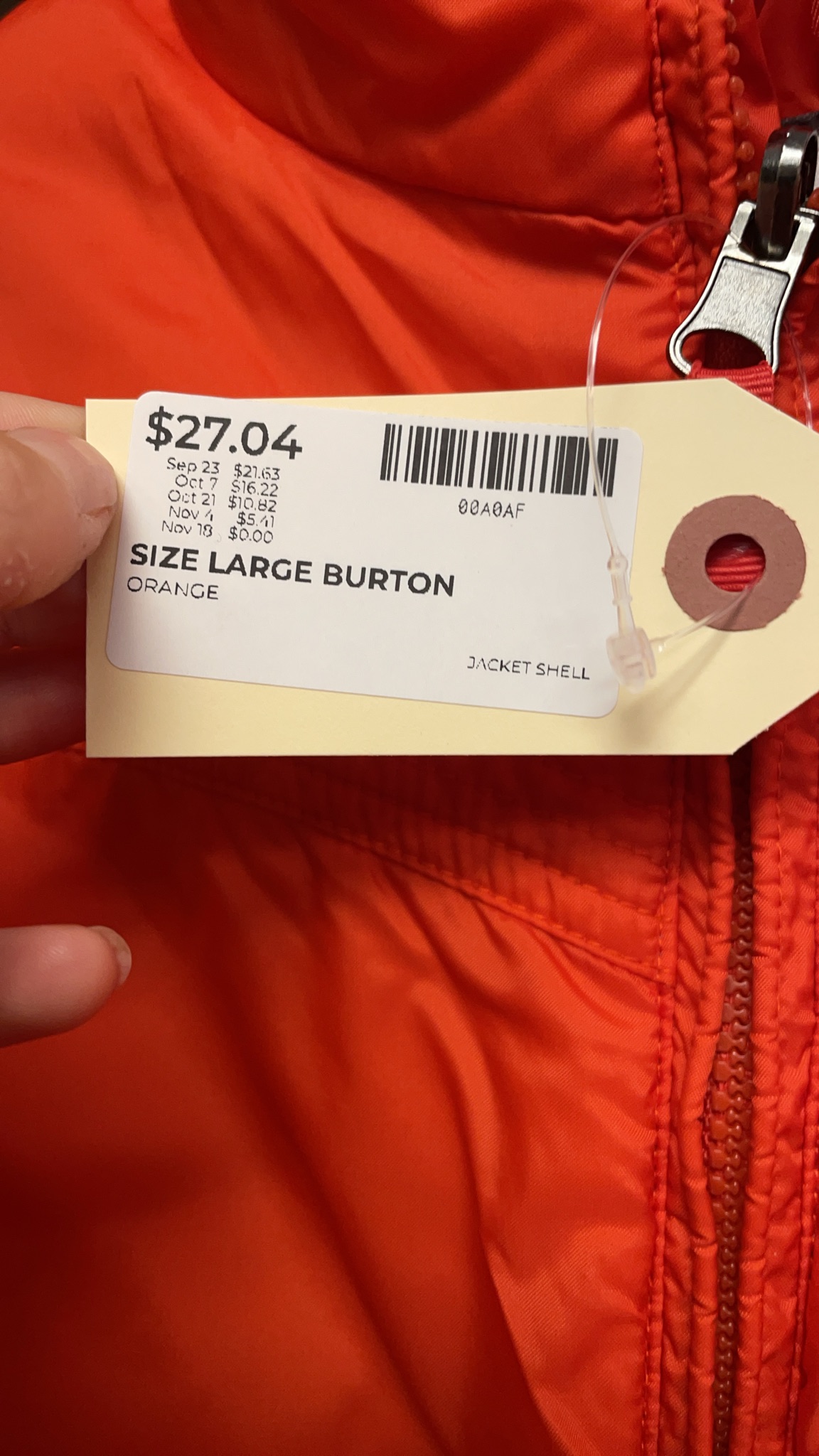 Burton Jacket Shell Size Large Orange