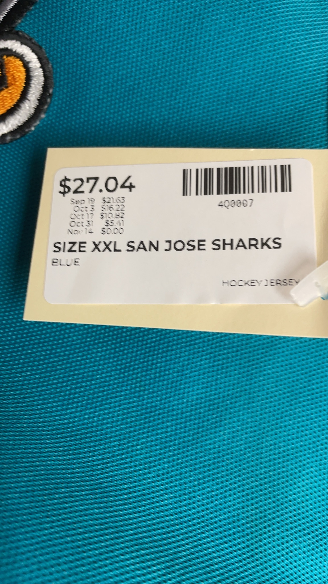 CCM San Jose Sharks XXL Hockey Jersey #33