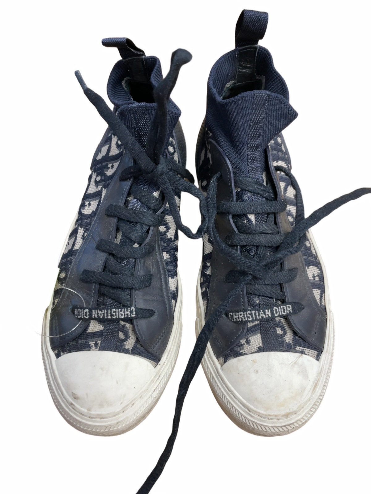 Christian Dior Blue Oblique Walk'n'Dior High-Top Sneakers - Ladies Size 5 - image 1