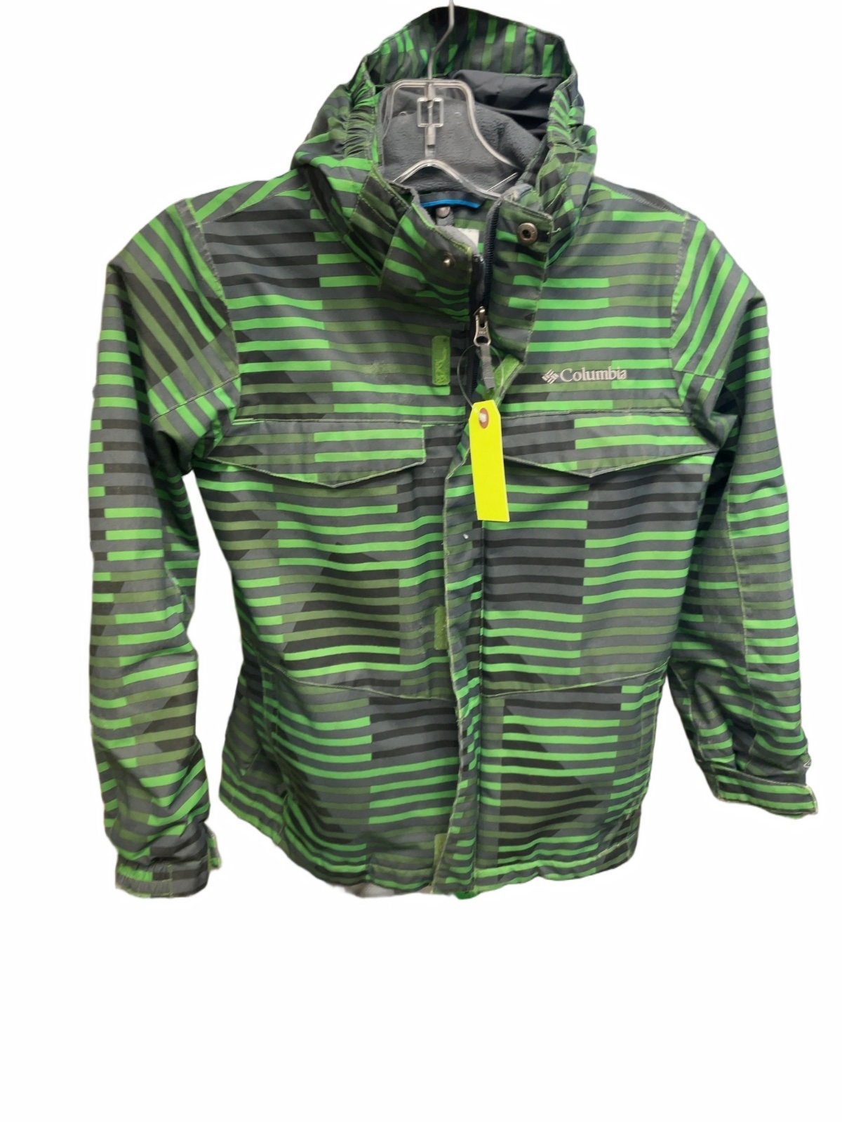 Columbia Interchange Omni-Tech Size S (8) Green Striped Rain Jacket - image 1