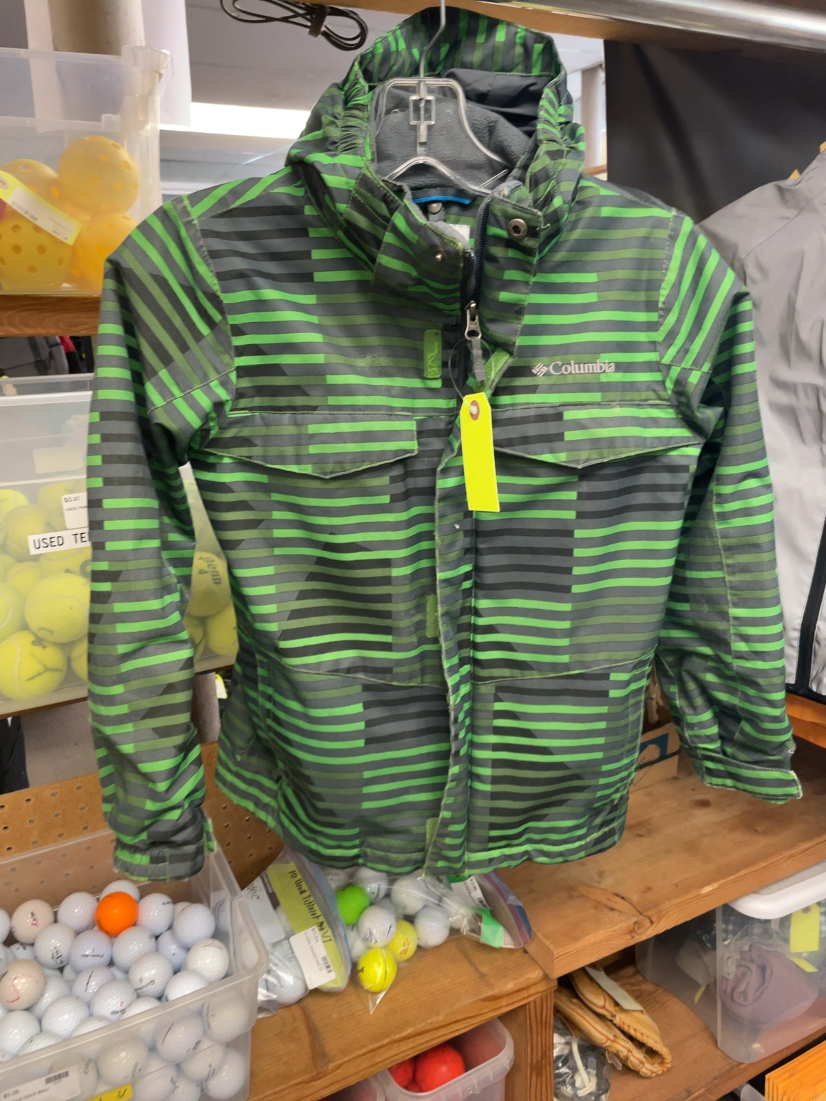 Columbia Interchange Omni-Tech Size S (8) Green Striped Rain Jacket