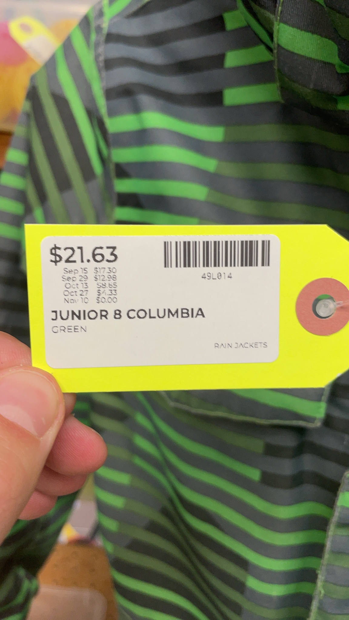 Columbia Interchange Omni-Tech Size S (8) Green Striped Rain Jacket