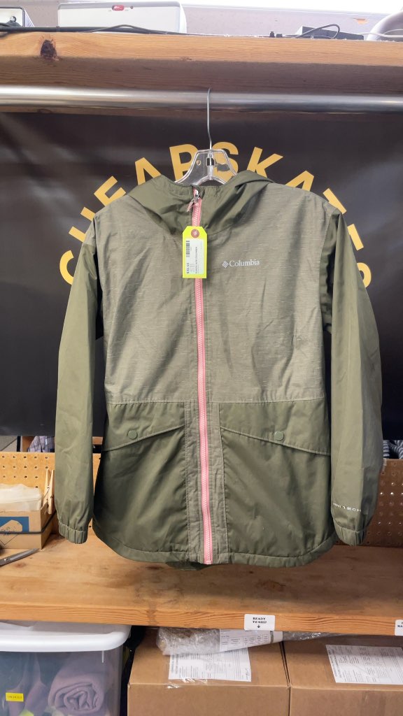 Columbia Junior 14/16 Omni-Tech Rain Jacket - Green/Pink
