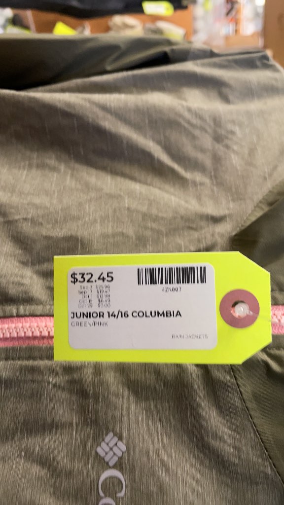 Columbia Junior 14/16 Omni-Tech Rain Jacket - Green/Pink