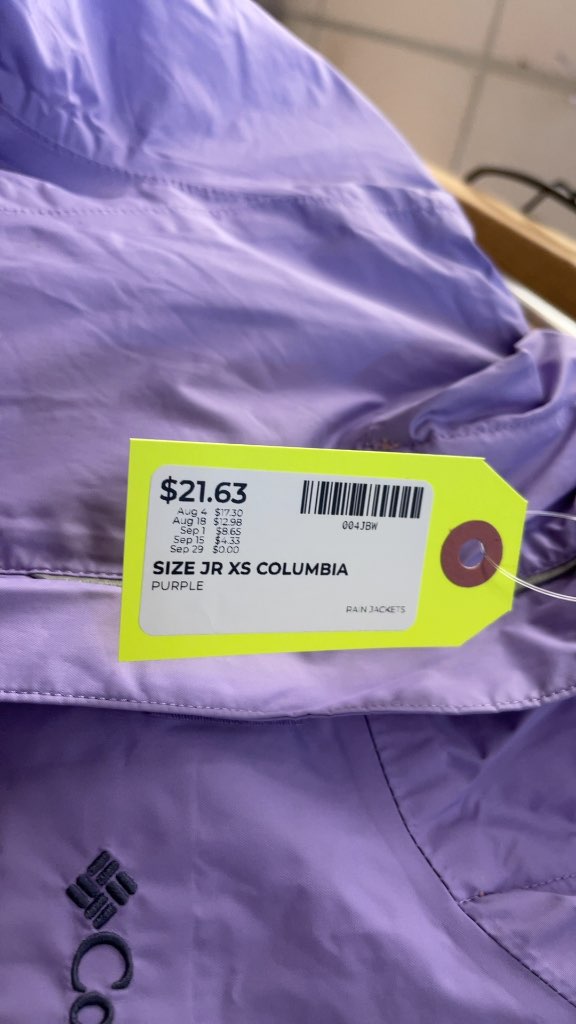 Columbia Junior XS Purple Rain Jacket