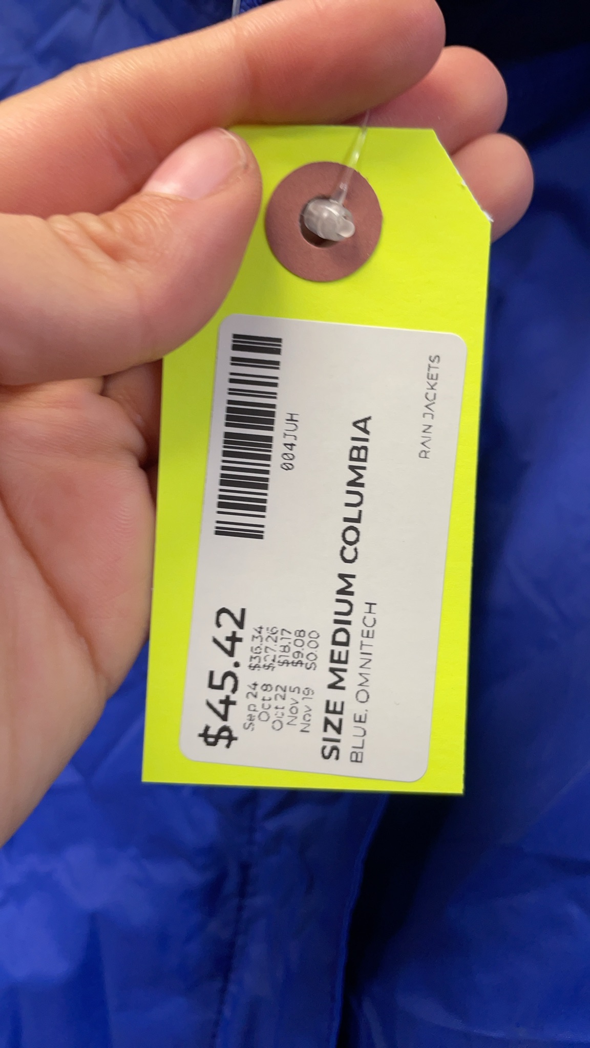 Columbia Omni-Tech Size Medium Blue Rain Jacket