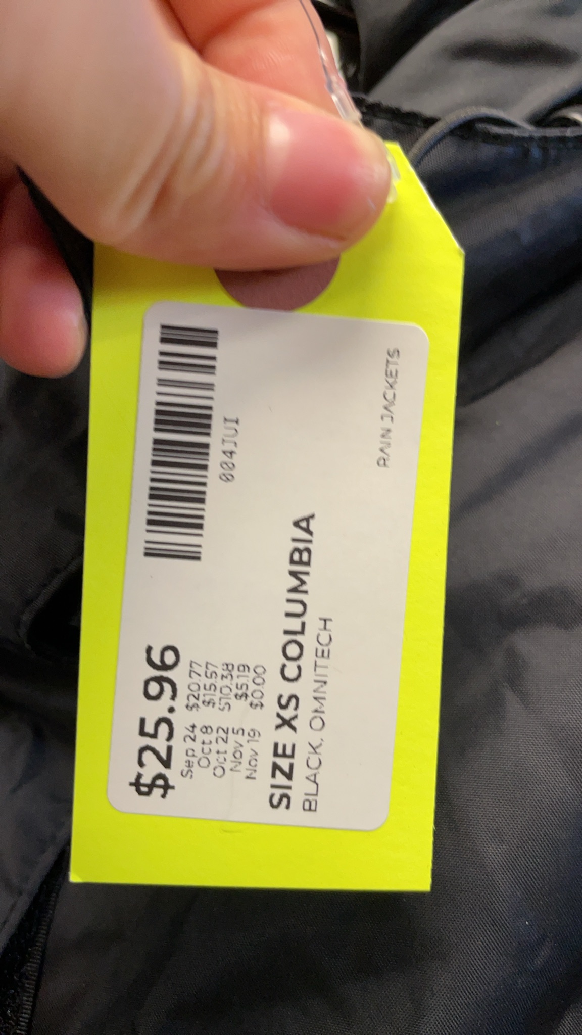 Columbia Omni-Tech Size XS Black Rain Jacket