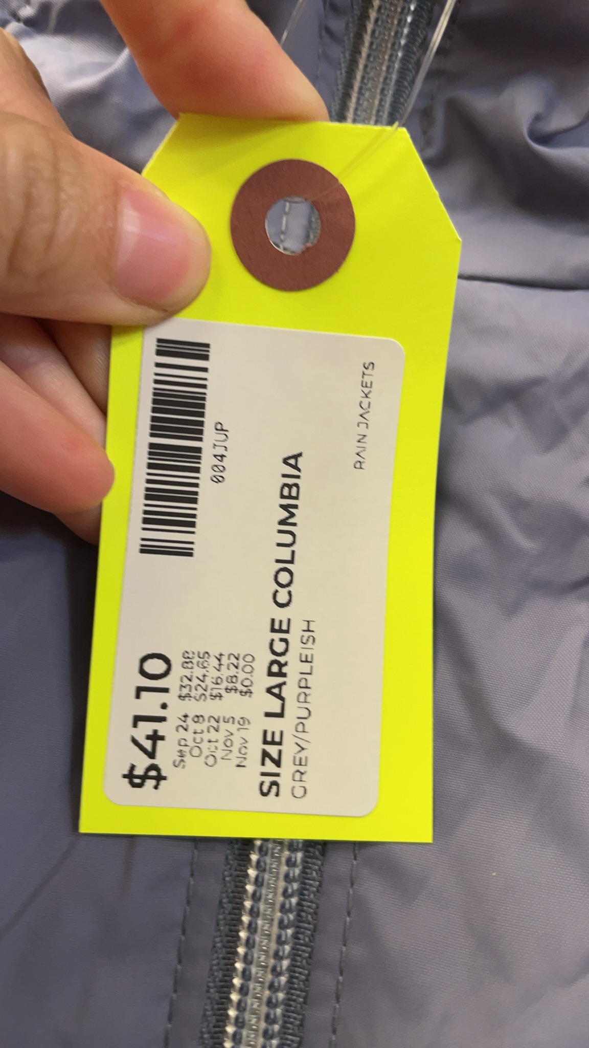 Columbia Rain Jacket Size Large Grey/Purpleish