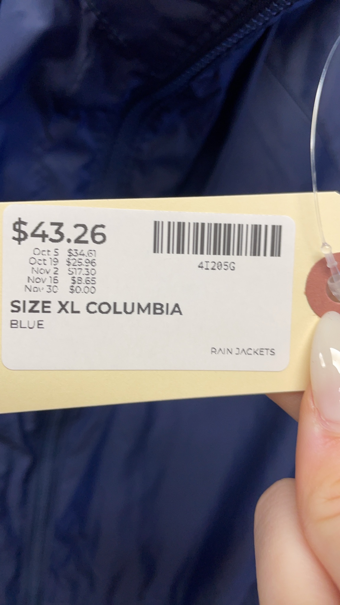 Columbia Rain Jacket Size XL Blue