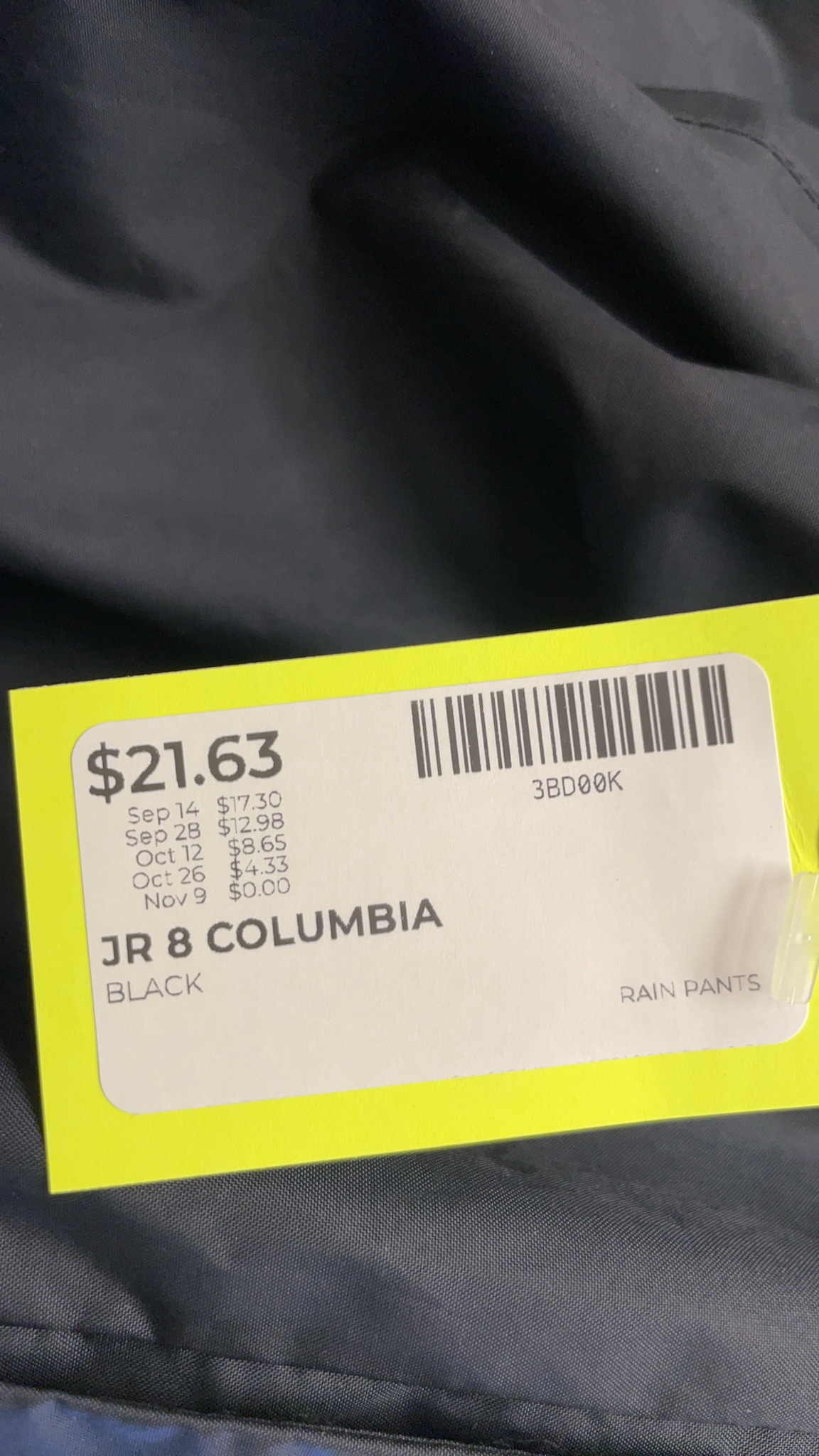 Columbia Rain Pants JR 8 Black