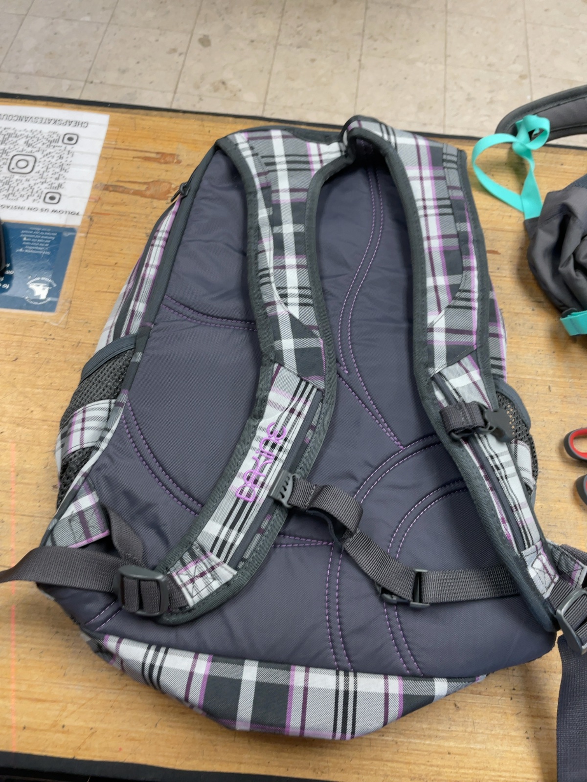 Dakine Grey and Purple Plaid Backpack