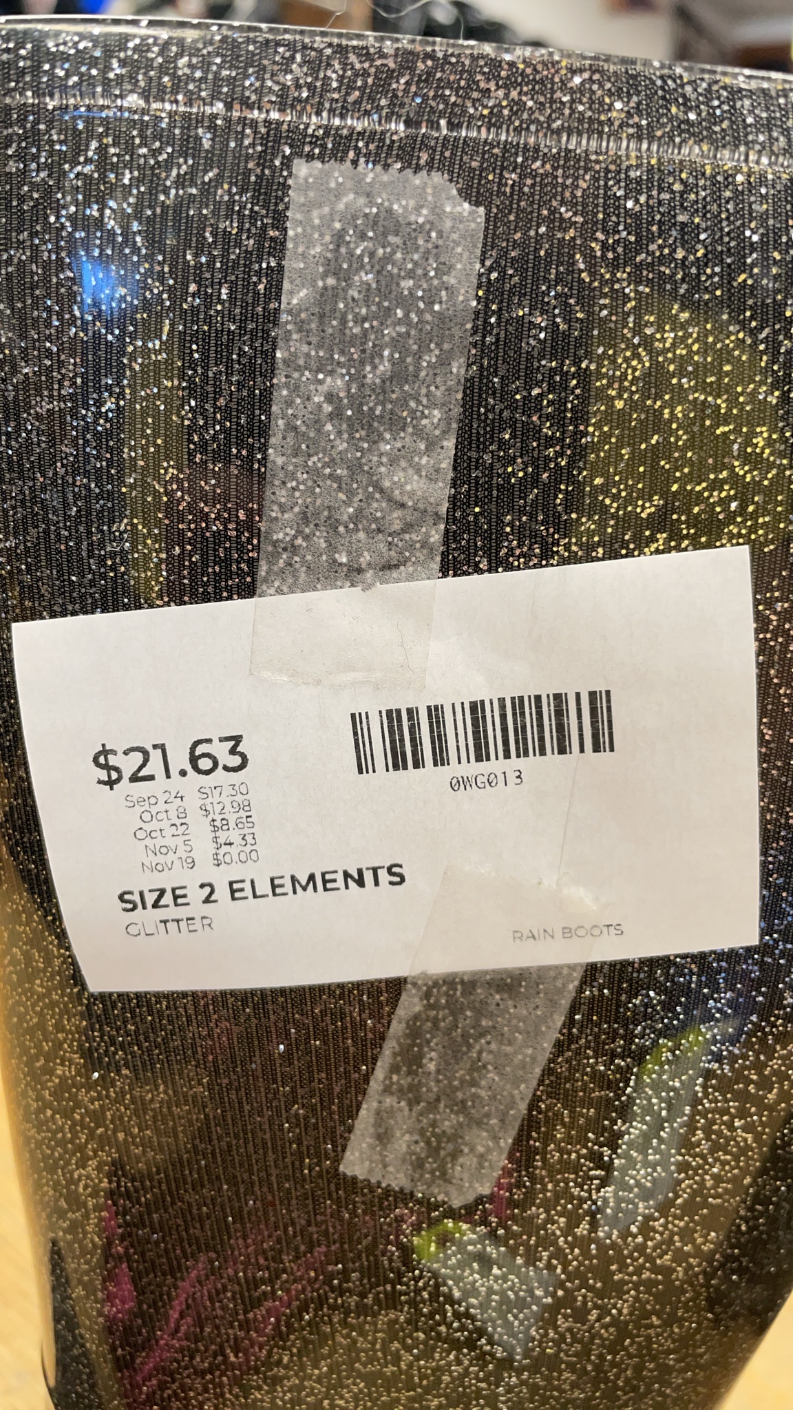 Elements Glitter Rain Boots Size 2