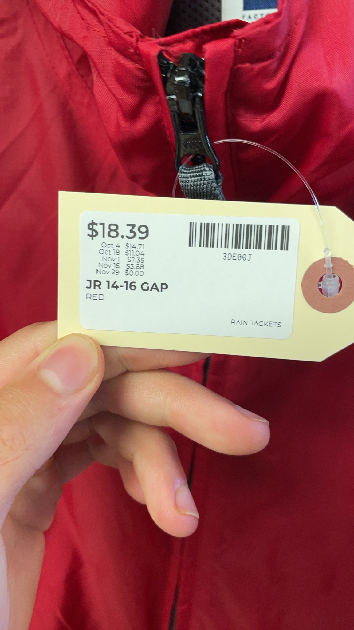 Gap Rain Jacket XXL (14-16) Red