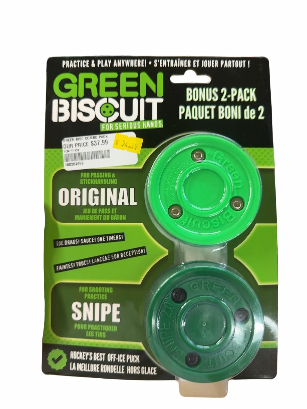 Green Biscuit Combo Pack - Original & Snipe Off-Ice Hockey Pucks - image 1