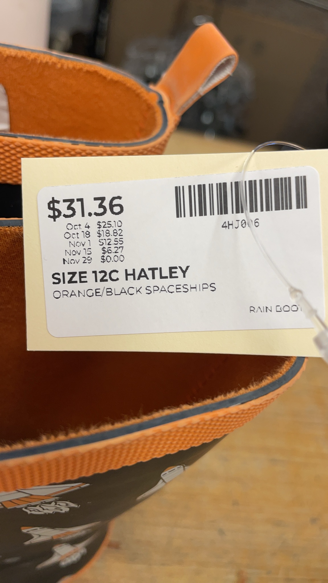 Hatley Orange/Black Spaceships Size 12C Rain Boots