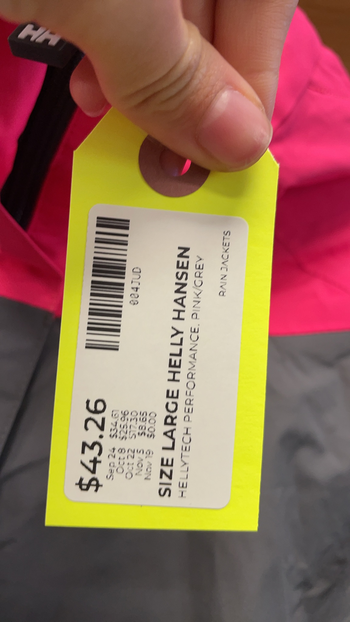 Helly Hansen HellyTech Performance Size Large Pink/Grey Rain Jacket