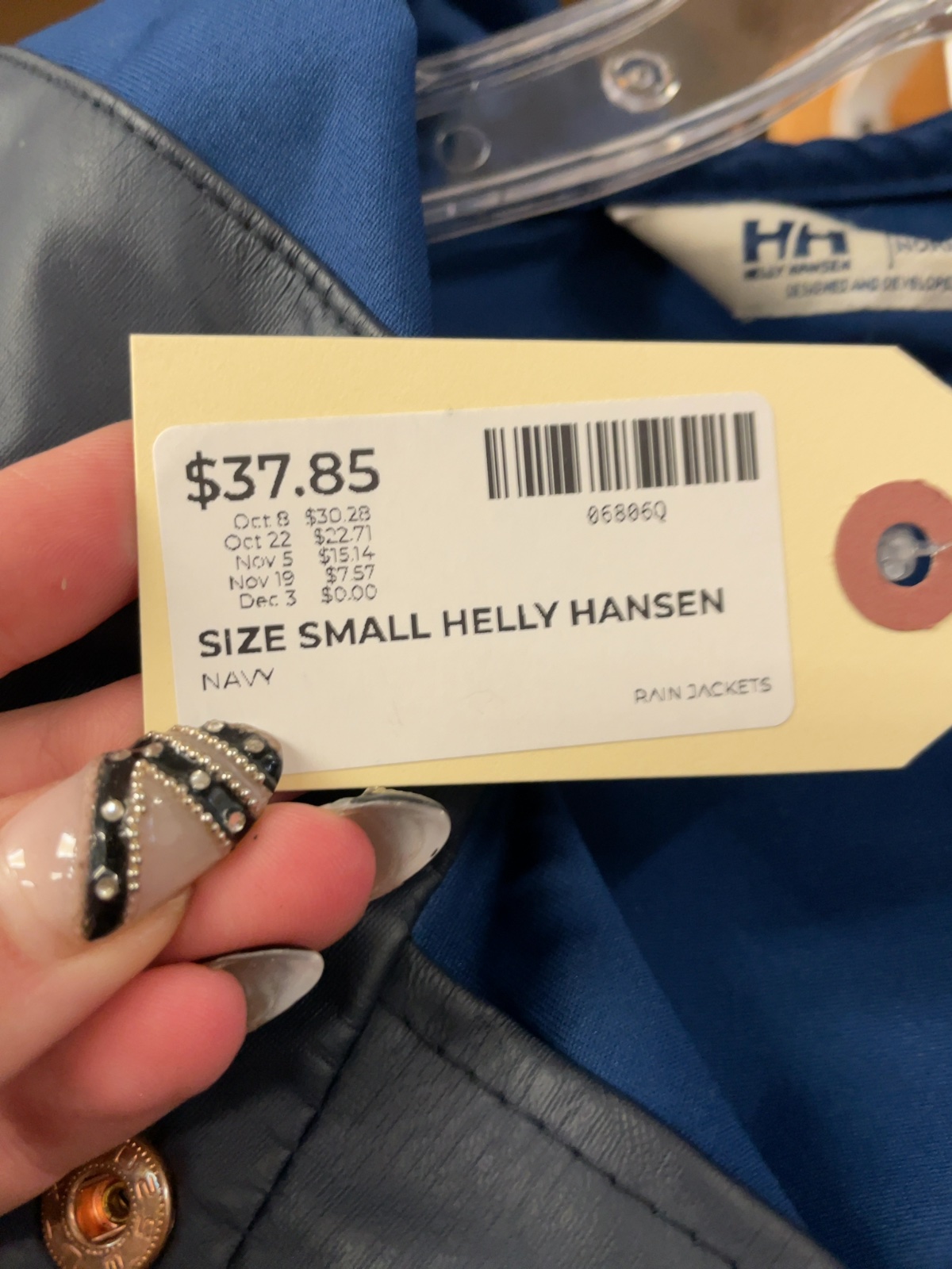 Helly Hansen Navy Belted Rain Jacket Size Small