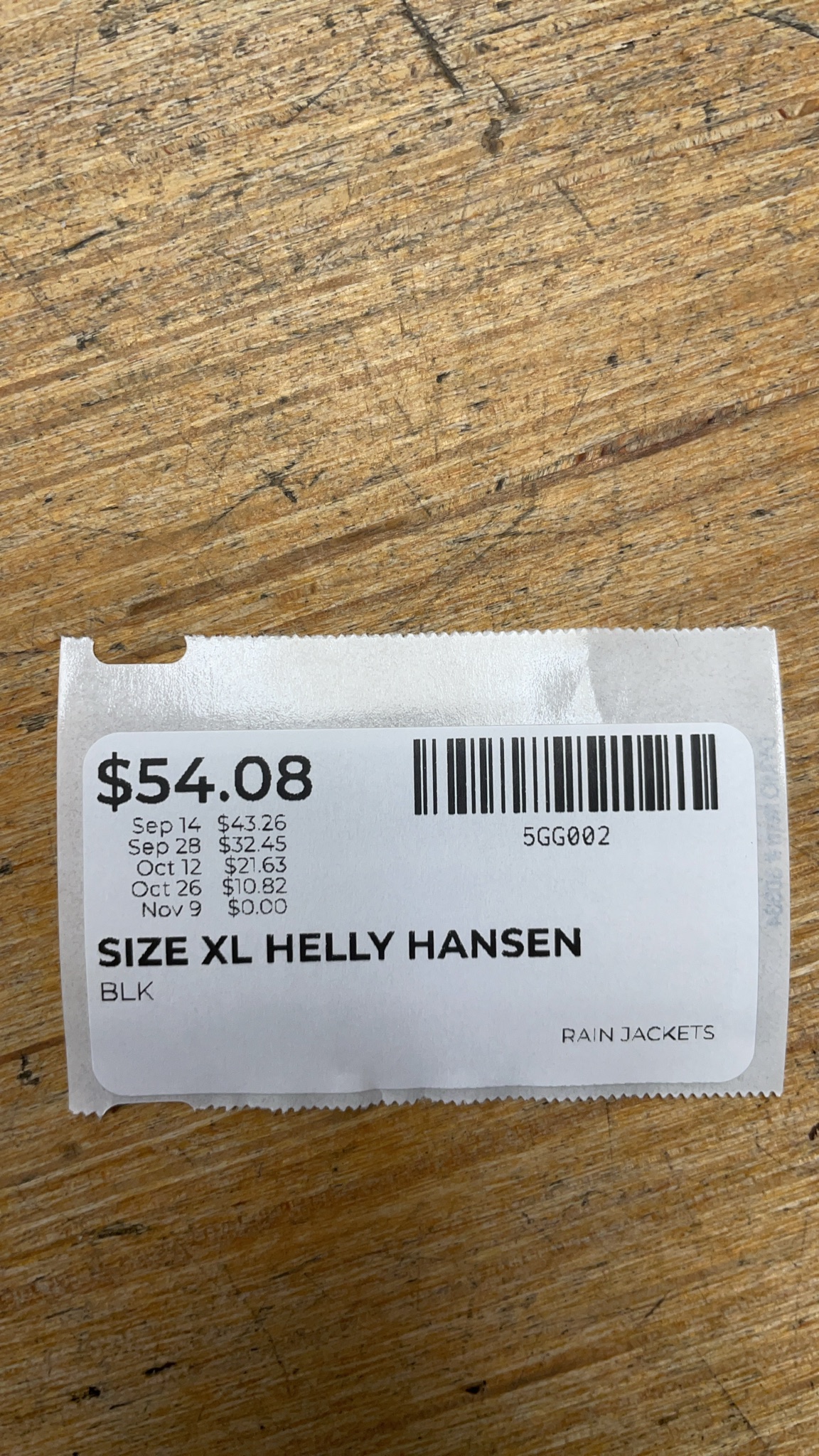 Helly Hansen Rain Jacket Size XL Black
