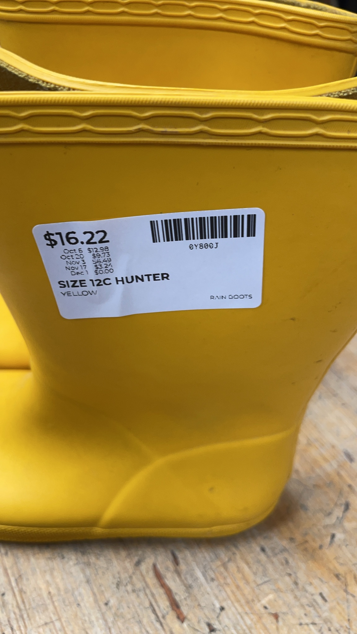 Hunter Rain Boots 12C Yellow