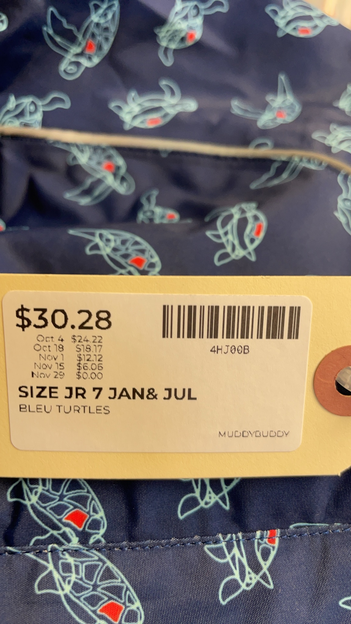 Jan & Jul Muddy Buddy JR 7 Bleu Turtles Rain Suit