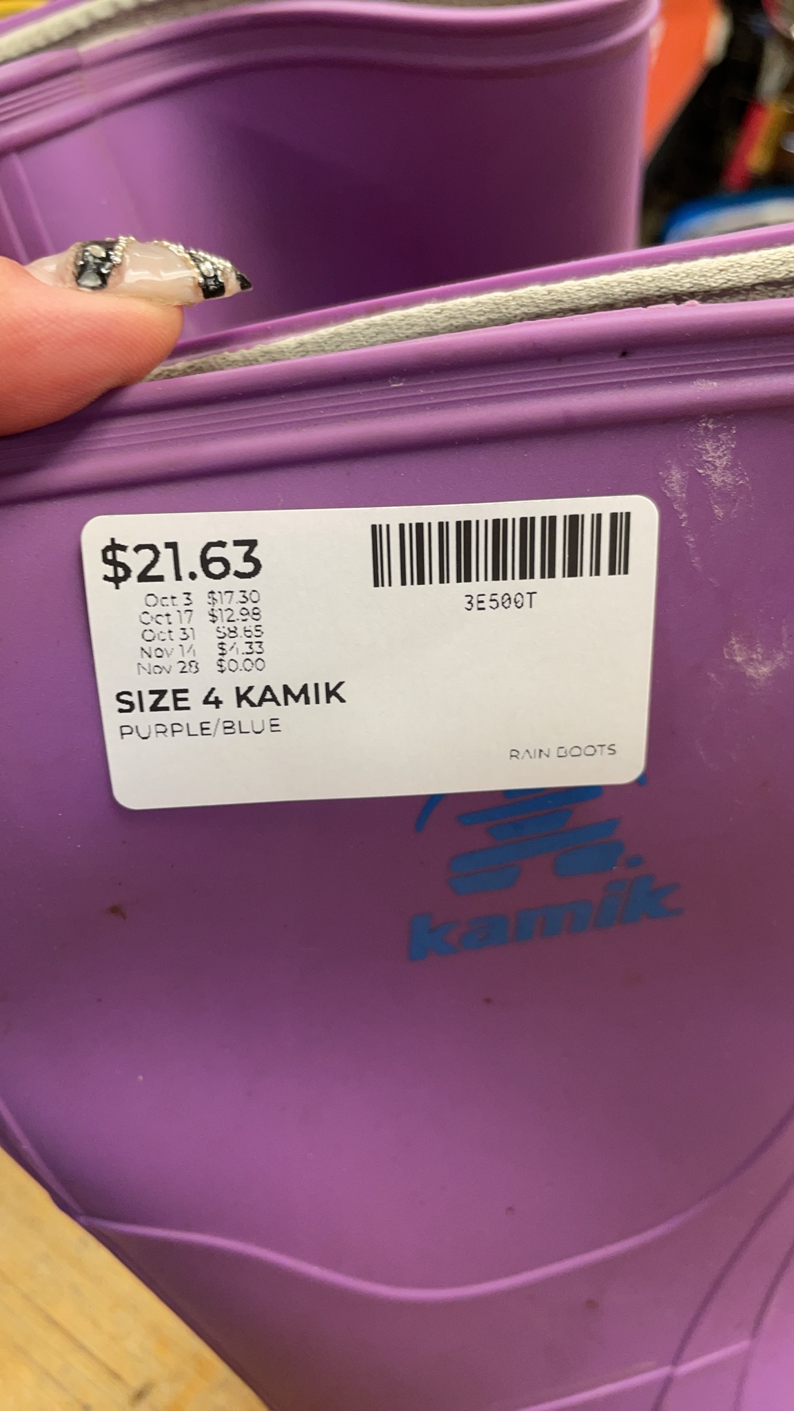 Kamik Rain Boots Size 4 Purple/Blue