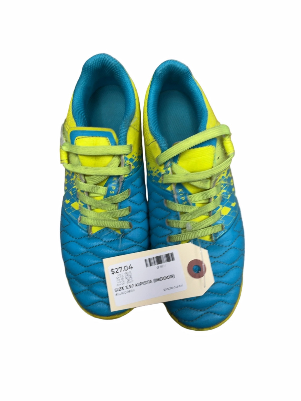 Kipsta Indoor Soccer Shoes Size 3.5 Blue/Green - image 1