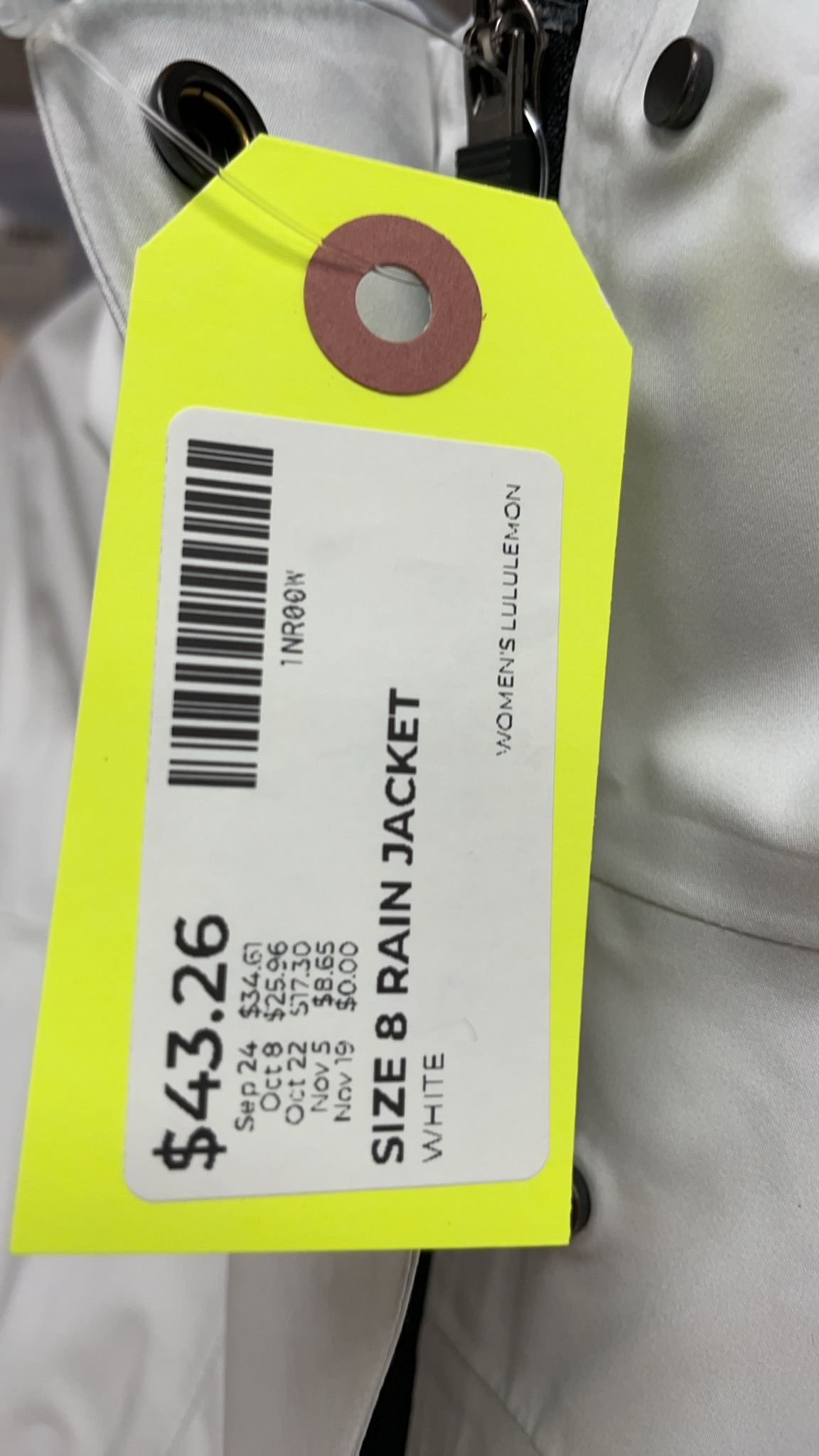 Lululemon Cropped Rain Jacket Size 8 White