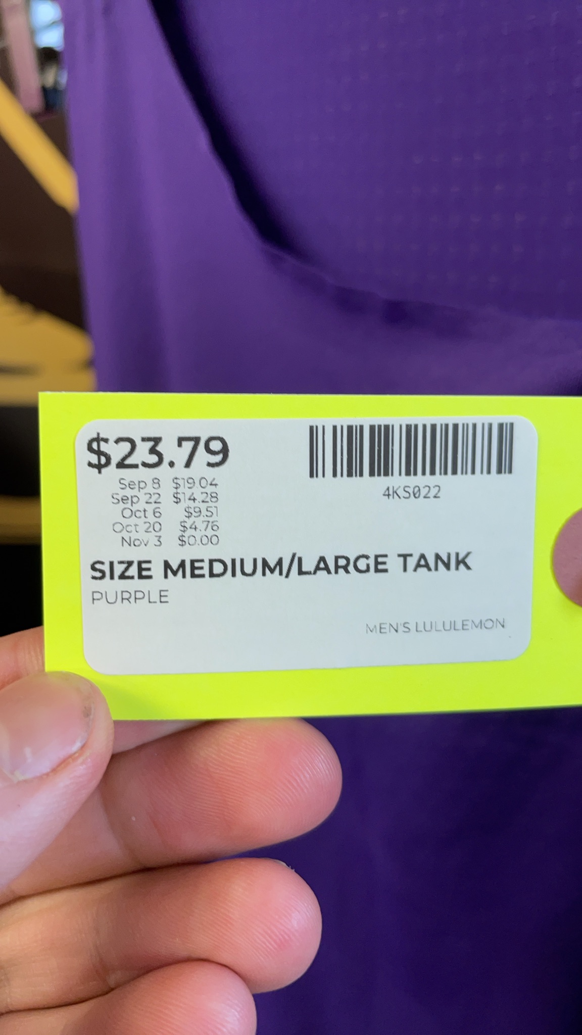 Lululemon Men's Purple Tank Top medium/large