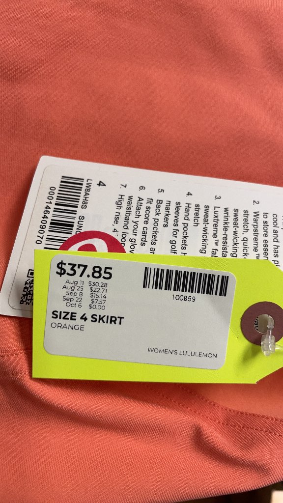 Lululemon Warpstreme Multi-Pocket HR Golf Skirt - Orange - Size 4