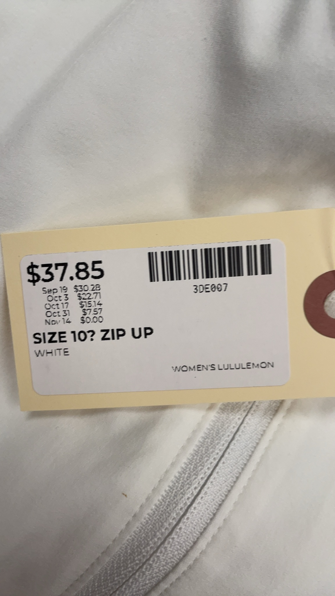 Lululemon Zip Up Jacket Size 10 White