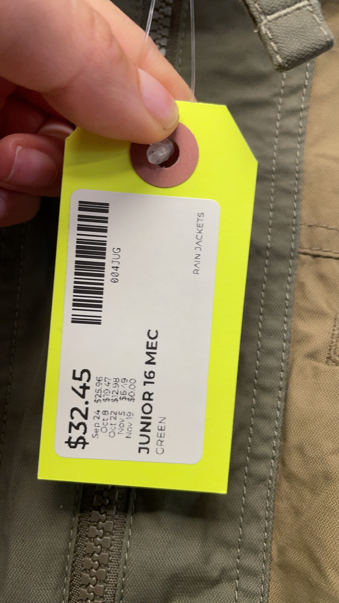MEC Rain Jacket Junior 16 Two-Tone Green/Tan