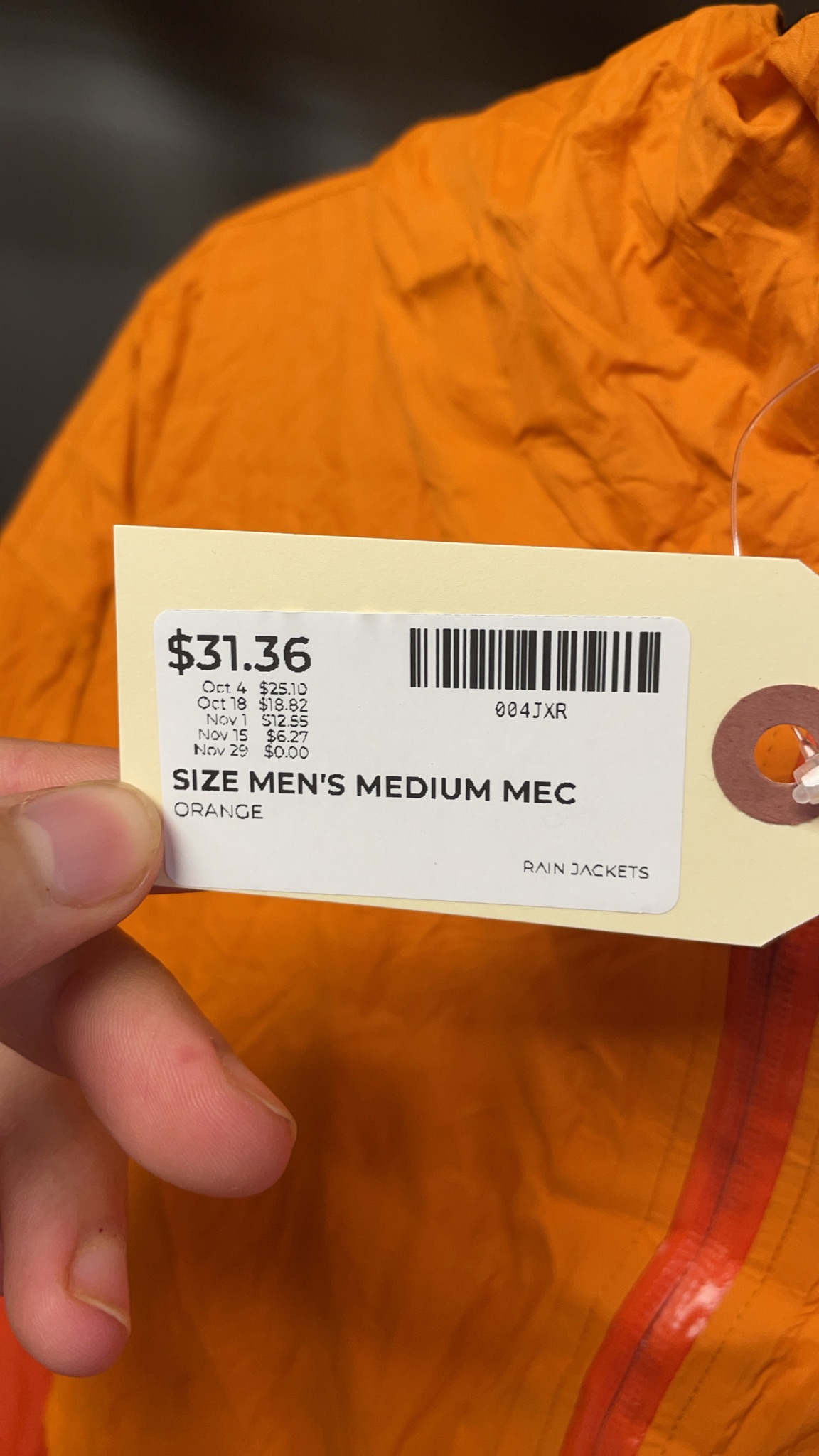 MEC Rain Jacket Men's Medium Orange