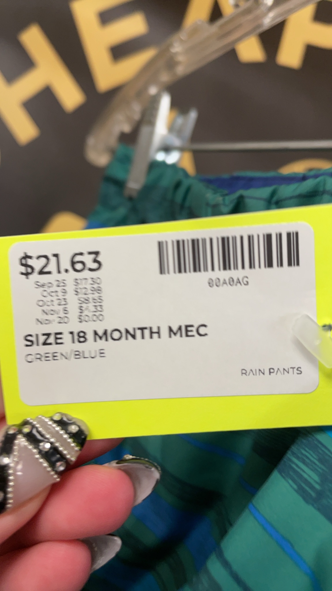 MEC Rain Pants 18 Month Green/Blue