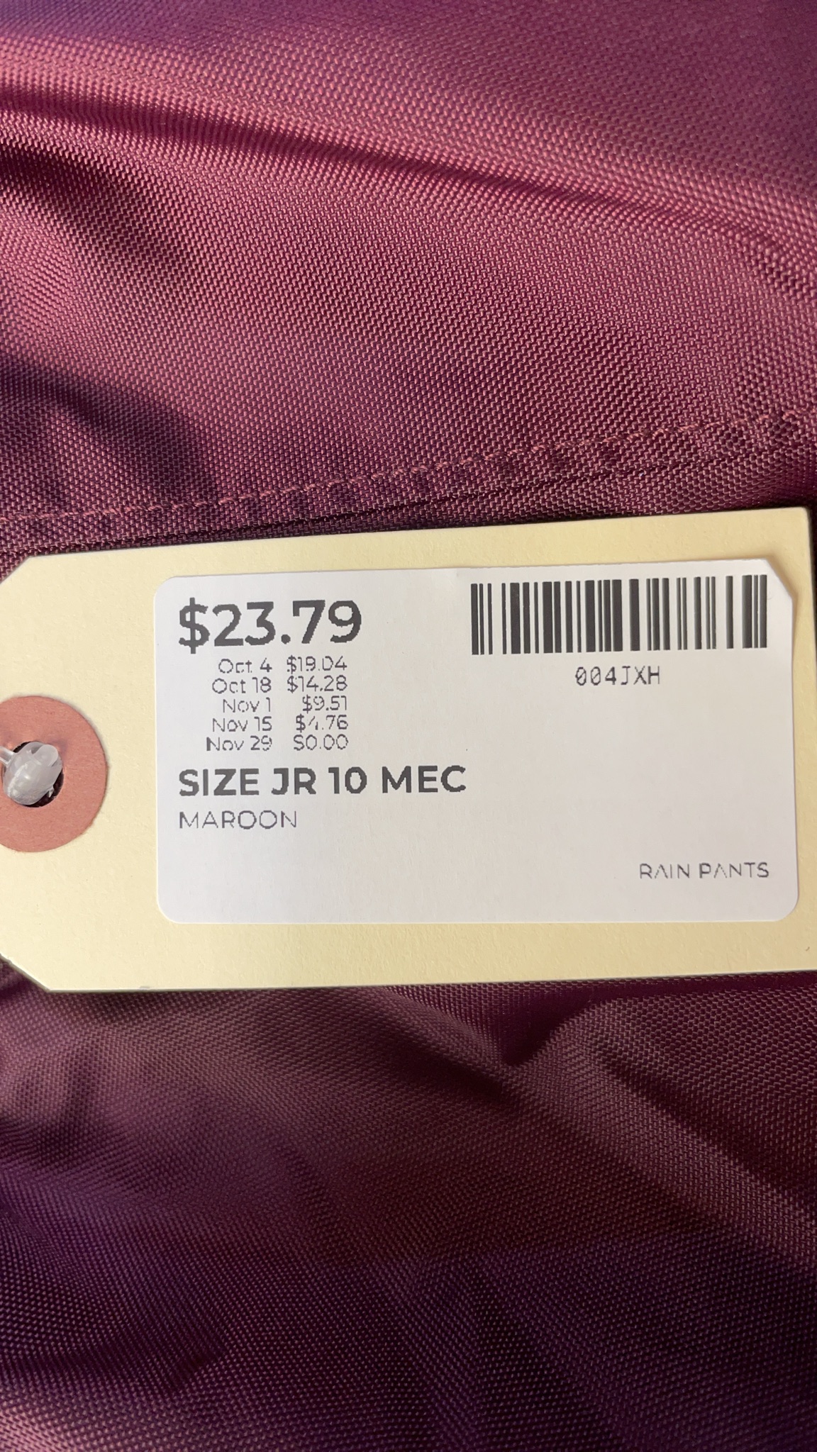 MEC Rain Pants JR 10 Maroon