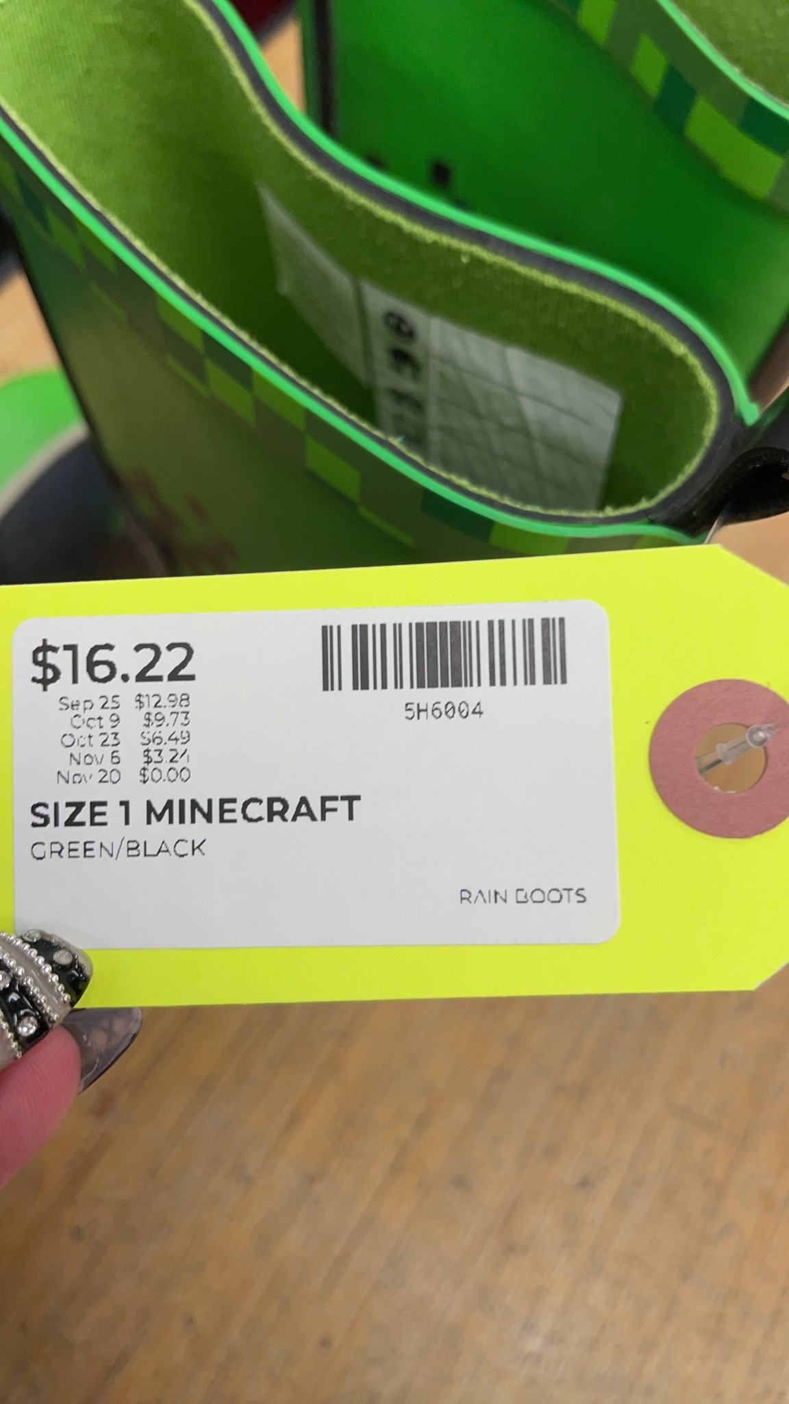 Minecraft Creeper Size 1 Rain Boots